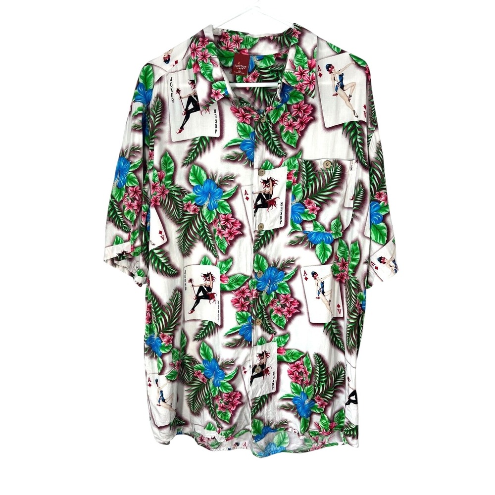 Junction West‎ Men's Joker Pin Up Poker Cards Tropical Hawaiian Shirt XL